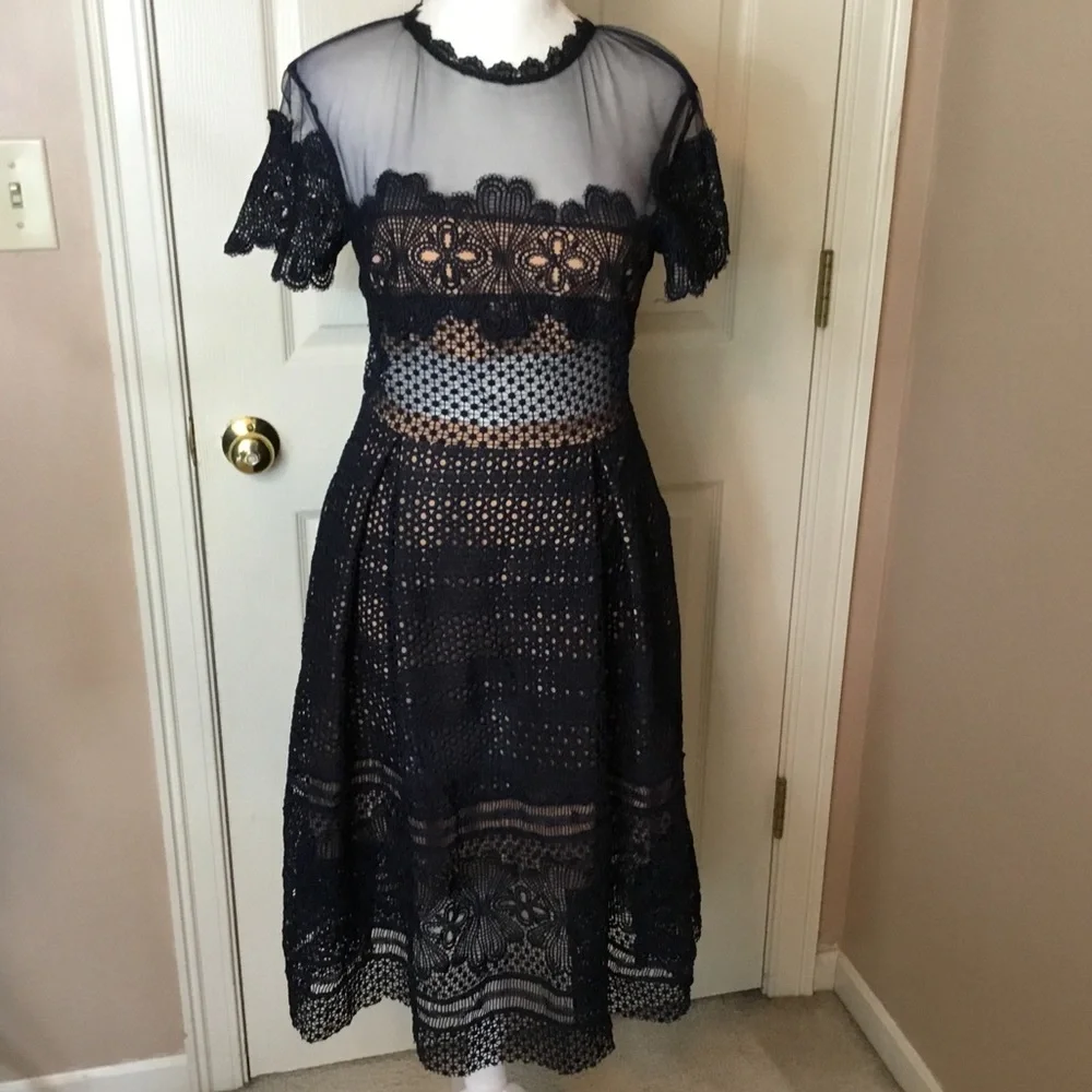 Few Moda NWT Ramona Navy Blue & Nude Lace & Mesh Party Dress - S